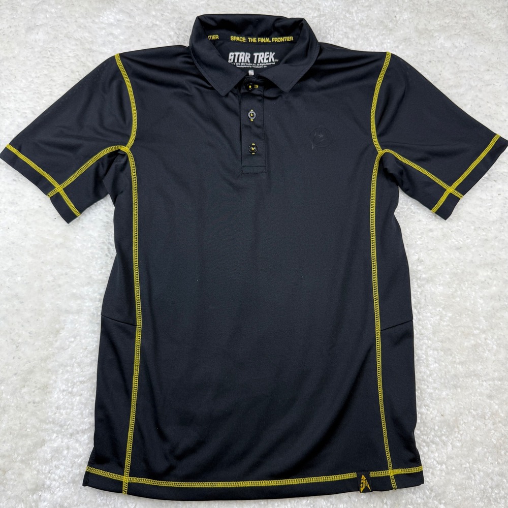 ThinkGeek‎ Star Trek Polo Shirt Mens Small Black NCC-1701 Yellow Stitching